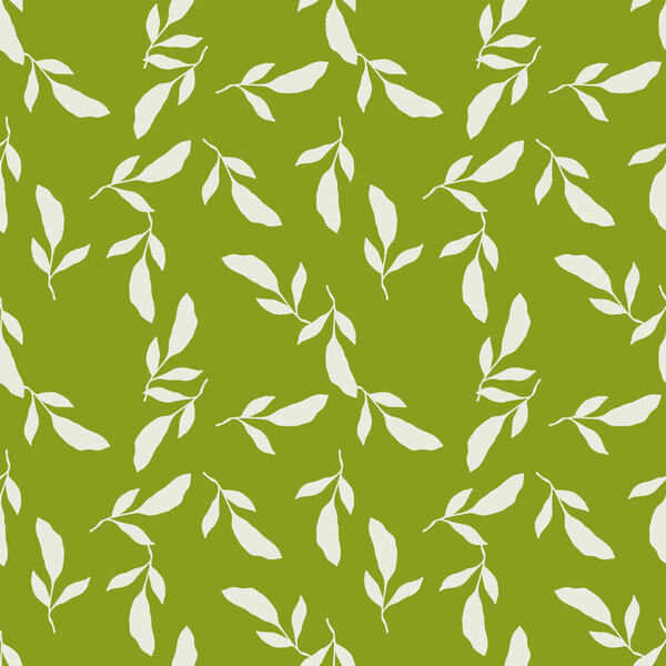 Seamless pattern with simple leaf on green background. Design for fabric, print, cover, banner, wallpaper. Vector illustration.