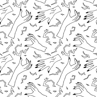 Kusursuz El Çizimi Soyut Sihirbaz Elleri Minimalist Kara Çizgi Sanat Tasarımı. Vektör İllüstrasyonu.