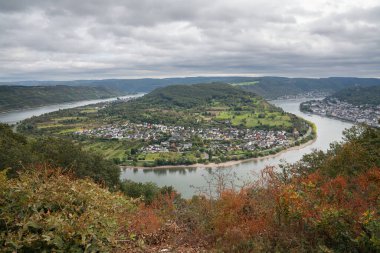 Boppard, Rhine Vadisi, Rhineland-Palatinate, Almanya yakınlarındaki Ren Nehri 'nin panoramik görüntüsü