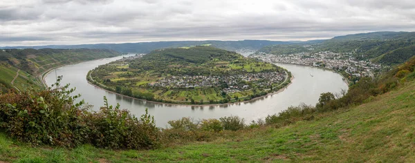 Panoramatický Obraz Smyčky Řeky Rýn Blízkosti Boppardu Údolí Rýna Porýní — Stock fotografie