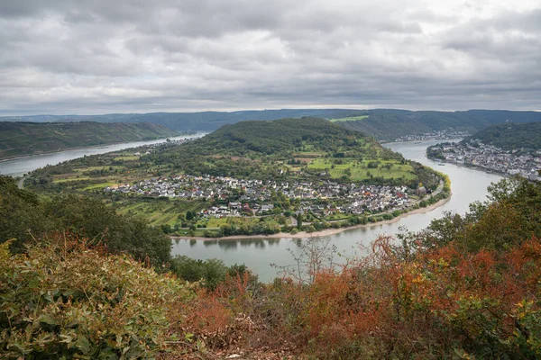 Панорамне Зображення Річкової Петлі Рейн Поблизу Боппарда Рейнська Долина Рейнланд — стокове фото