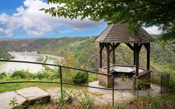 stock image Panoramic image of viewpoint opposite to famous rock Loreley at Rhine river, Rhine Valley, Germany