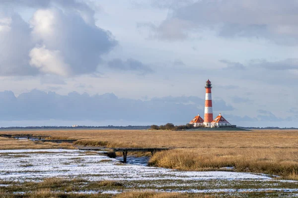 Panoramic Image Westerhever Lighthouse Sky North Frisia Germany —  Fotos de Stock