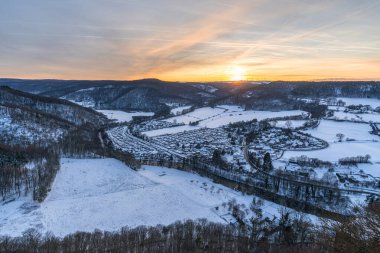 Eifel Ulusal Parkı, Kuzey Ren Vestfalyası, Almanya 'daki manzaranın panoramik görüntüsü