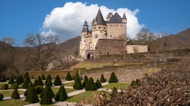 Mayen, Germany - March 10, 2024: Panoramic image of Buerresheim castle close to Mayen on March 10, 2024 in Eifel, Germany clipart