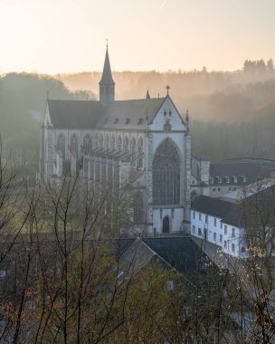 Odenthal, Almanya - 27 Mart 2025: Sabahın erken saatlerinde Altenberg Katedrali 27 Mart 2023 'te Odenthal, Almanya' da soğuk bir bahar gününde
