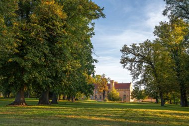 Petzow, Almanya - 20 Eylül 2025: Petzow kalesinin 20 Eylül 2025 'te Brandenburg, Almanya' daki panoramik görüntüsü