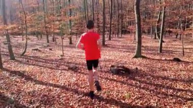 Bir atlet sonbahar ormanlarında koşar..