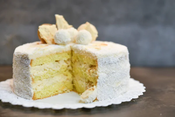 Raffaello sponge cake in section