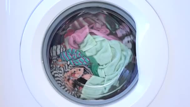Laundry Machine Washing Disinfecting Cleaning Clothes Chores Working Laundromat Spinning — Stock Video