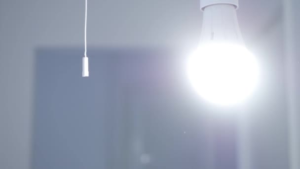 Turn Light Dark Room Woman Turning Light Led Bulb Girl — Stock Video