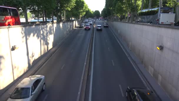 Parijs Auto Verkeer Tunnel Highway Rijden Stedelijke Straten Wegen Frankrijk — Stockvideo