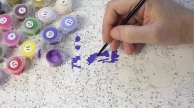 Paint by Number Relaxing Therapy, Child Hand Painting, School Kid in Workshop Class, Young Girl Working Art Craft in Classroom