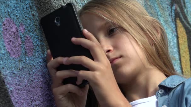 Child Playing Smartphone Park Kid Browsing Internet Smart Phone Blonde — 비디오