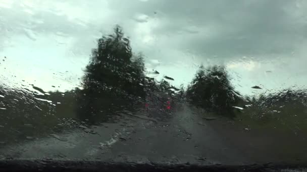 運転車 道路上の嵐 高速道路 雨のドロップビューでのトラフィック — ストック動画