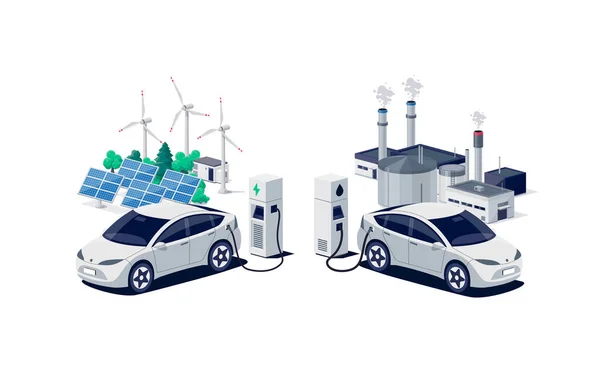Összehasonlítjuk Elektromos Benzines Autót Elektromos Jármű Töltés Dízel Jármű Tankolás — Stock Vector
