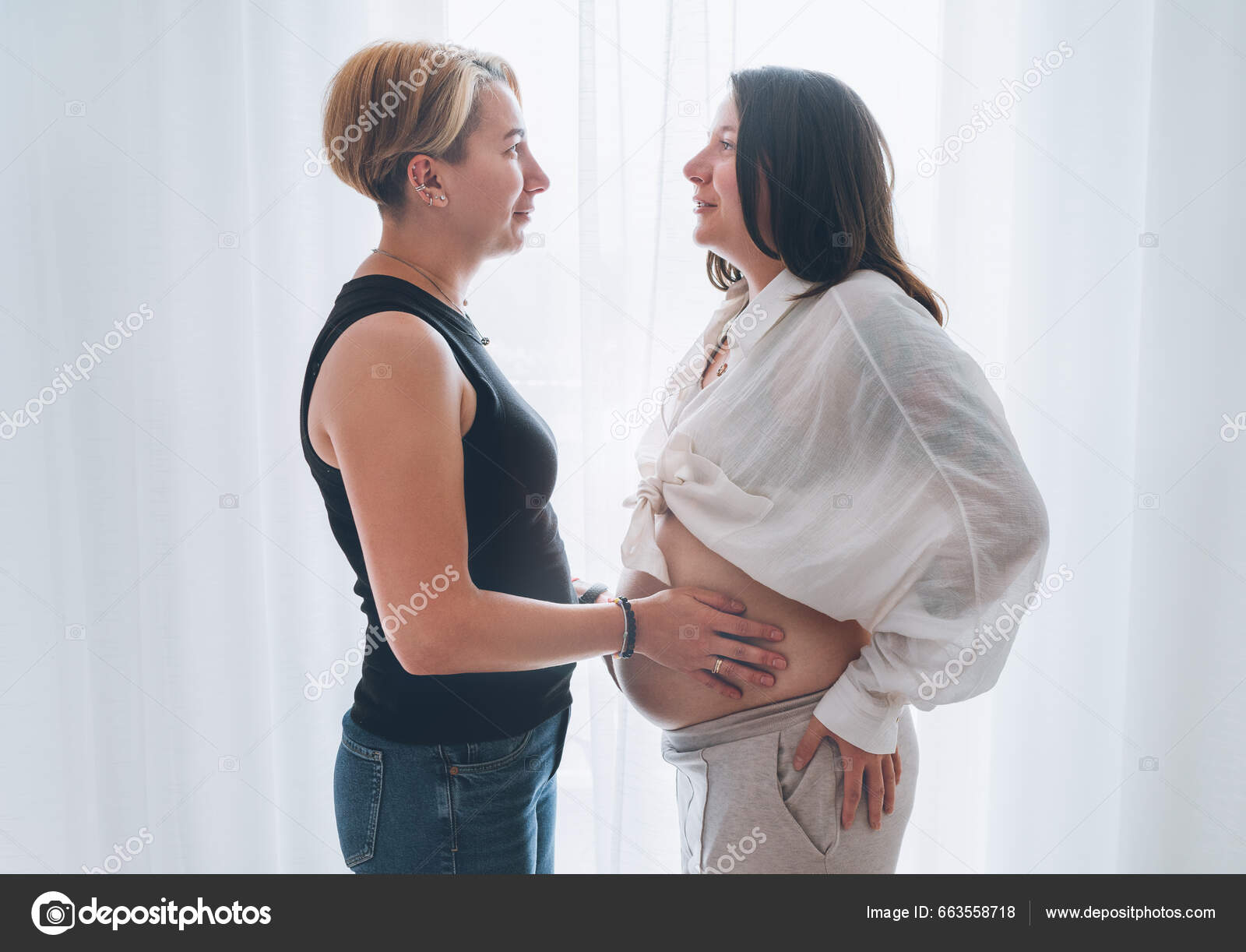 Young Woman Tender Touching Partners Female Pregnant Belly Same Sex Stock Photo by ©solovyova 663558718