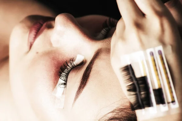 Eyelash Extension Procedure Woman Eye Long Eyelashes Lashes Close — Stock Photo, Image