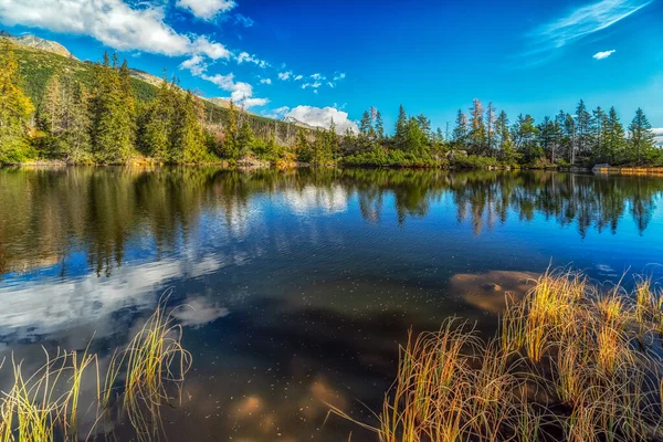 Jezero Jamské Pleso Vysokých Tatrách Slovensku Vrchol Kriváň Pozadí — Stock fotografie