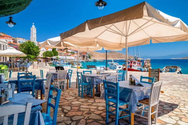 Halki Greece July 2022 Greek Taverna View Aegean Sea Small — Stock Photo, Image
