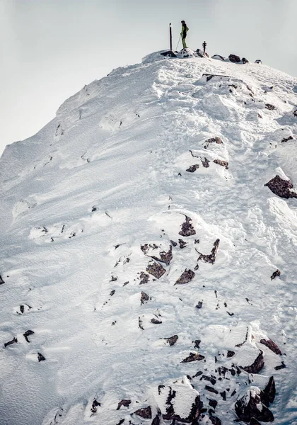 Demanovska Dolina, Slovakya - 18 Şubat 2015: Low Tatras dağlarındaki Chopok tepesinde kros kayakçısı