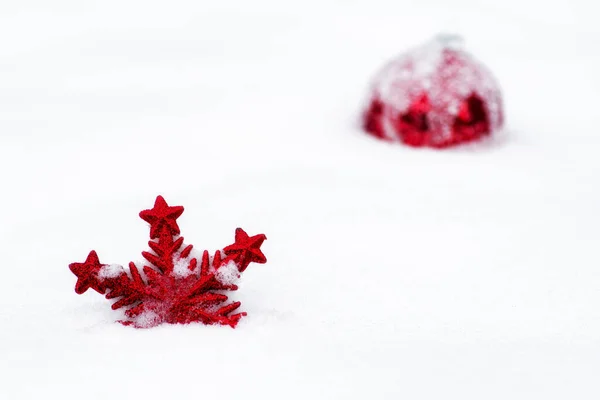 Röd Vita Prydnads Dekor Snön Jul Bacground — Stockfoto