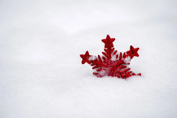 Étoile Ornementale Blanche Rouge Dans Neige Bacground Noël — Photo