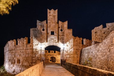 Historical Saint Paul's gate is entrance to the old town of Rhodes city in Rhodes island, Greece.
