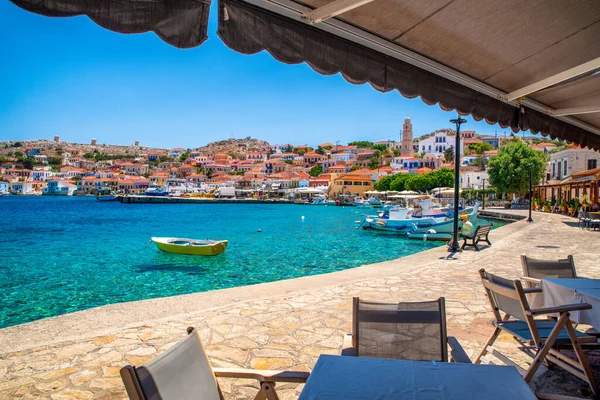 Halki Greece July 2022 Greek Taverna View Sea Small Picturesque — Stock Photo, Image