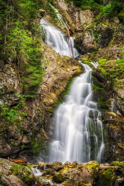 斯洛伐克塔特拉山高海拔科普洛瓦谷地一个叫做克梅托夫沃索帕德的森林瀑布长期暴露在水流中 — 图库照片