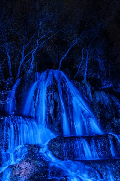 Stock image illuminated waterfall Lucky with blue light at night. Slovakia.