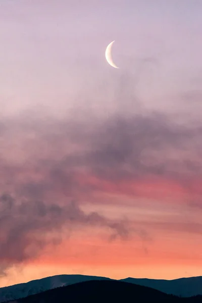 Cielo Colorido Mañana Luna —  Fotos de Stock
