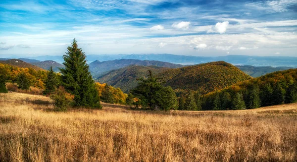 斯洛伐克小法特拉山的秋天草甸和五彩缤纷的山脉 — 图库照片