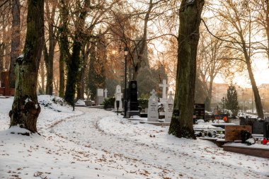 Martin, Slovakya - 19 Aralık 2022: Birçok ünlü kişinin mezarlarıyla Slovakya Ulusal Mezarlığı