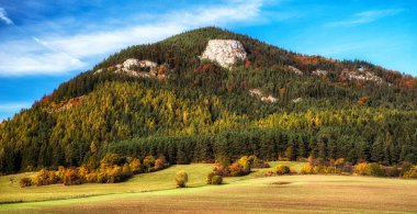Slovakya 'nın Liptov bölgesindeki CHocske dağlarındaki Cerenova tepesi. Güzel sonbahar manzarası
