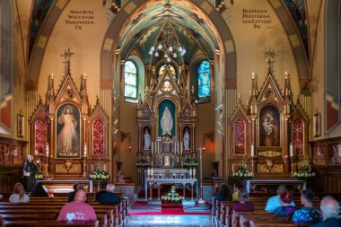 Krakow, Polonya - 11 Ağustos 2023 İlahi Merhamet, Aziz Faustina Kowalska tarafından başlatılan bağlılığa dayanan İsa Mesih 'in tasviri..