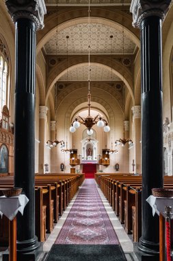 Kezmarok, Slovakya - 7 Mayıs 2024: Kezmarok kentindeki Yeni Evanjelik Kilisesi