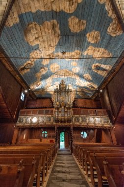 Kezmarok, Slovakia - May 7, 2024: Beautiful decorated wooden articular church in town Kezmarok clipart