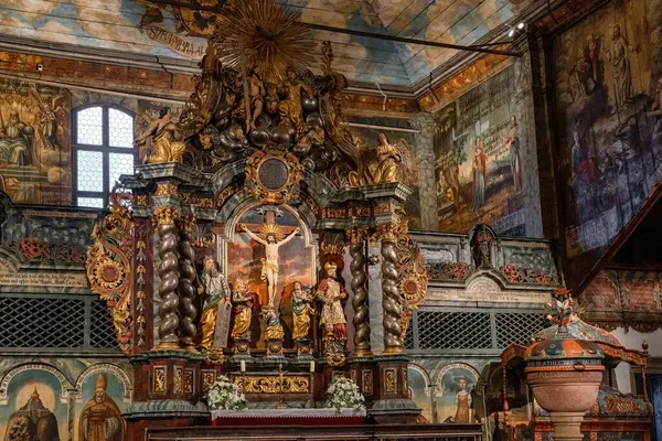 stock image Kezmarok, Slovakia - May 7, 2024: Beautiful decorated wooden articular church in town Kezmarok