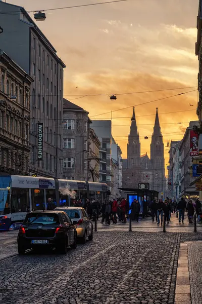 Prag, Çek Cumhuriyeti - 7 Mart 2025: Prag, Çek Cumhuriyeti 'nde birçok yayanın bulunduğu renkli bir sabah