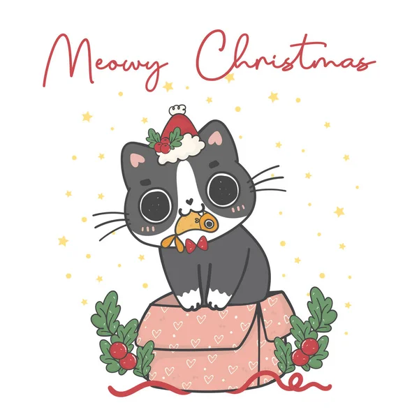 Carino Cattivo Gatto Gattino Calico Natale Sacchetto Rosso Sacco Babbo — Vettoriale Stock