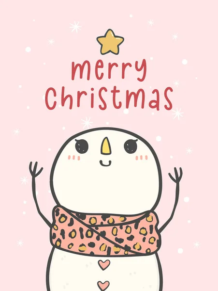 Kawaii白色可爱的雪姑娘 背景雪白 圣诞贺卡可印刷 卡通涂鸦手绘矢量 — 图库矢量图片