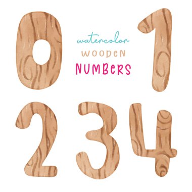 cute wooden numbers watercolor painting illustration vector
