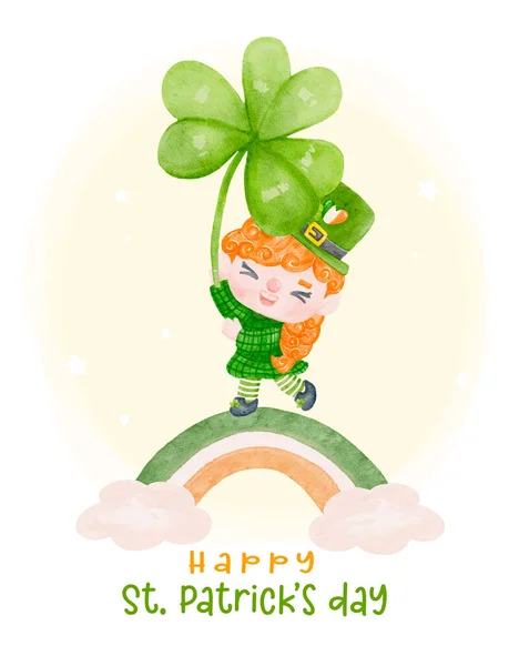 Joyeux Saint Patrick Mignon Sourire Heureux Laprechaun Dans Gloden Pot — Image vectorielle