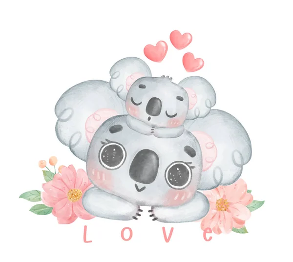 Imádnivaló Boldog Koala Baba Alszik Anya Fejét Boldog Anyák Napját — Stock Vector