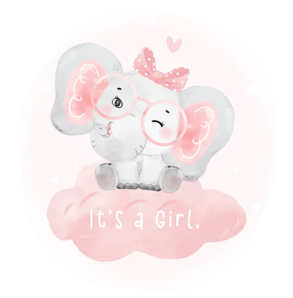 Милый Счастливый Ребенок Розовый Слон Девочка День Рождения Сидеть Розовое — стоковый вектор
