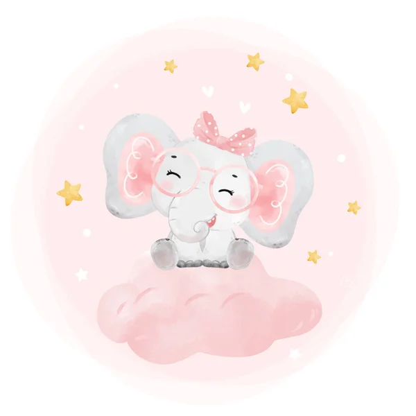 Милая Счастливая Веселая Улыбка Малышка Розовый Слон Девушка Сидит Розовом — стоковый вектор