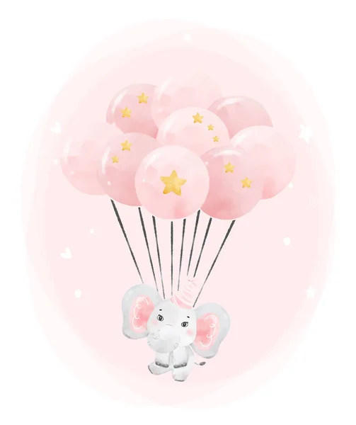 Милый Счастливый Ребенок Розовый Слон День Рождения Девушка Держит Кучу — стоковый вектор