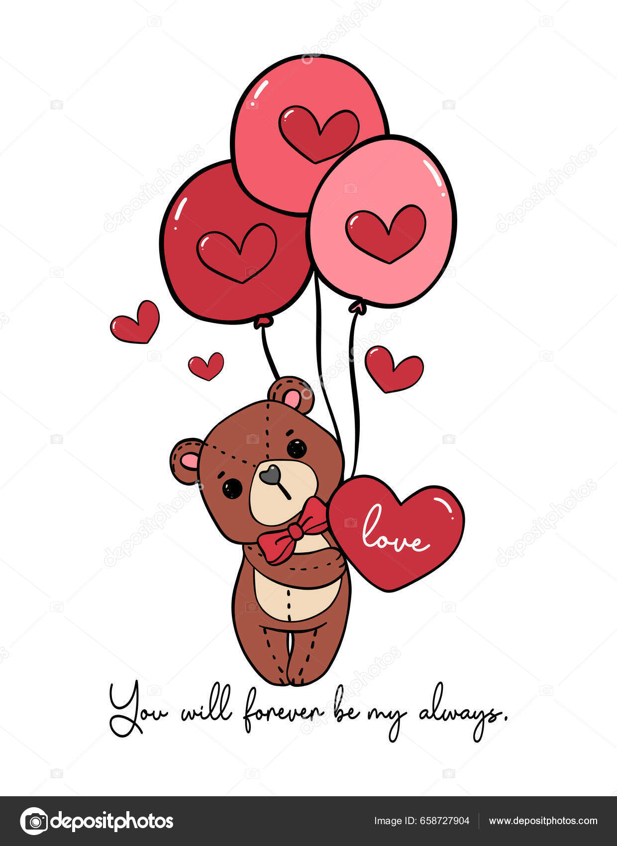 Bonita Inocência Romântico Ursinho Pelúcia Com Arco Vermelho Segurar Balões  Vetor de ©Natsicha 658727904, image size:1240x1700