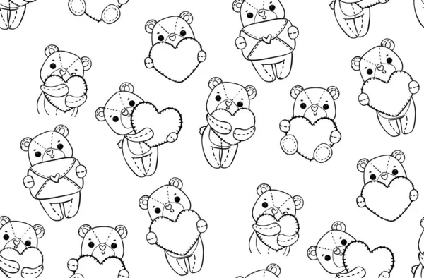 Pattern Seamless Background Cute Romantic Valentine Teddy Bear Heart Love — Stock Vector
